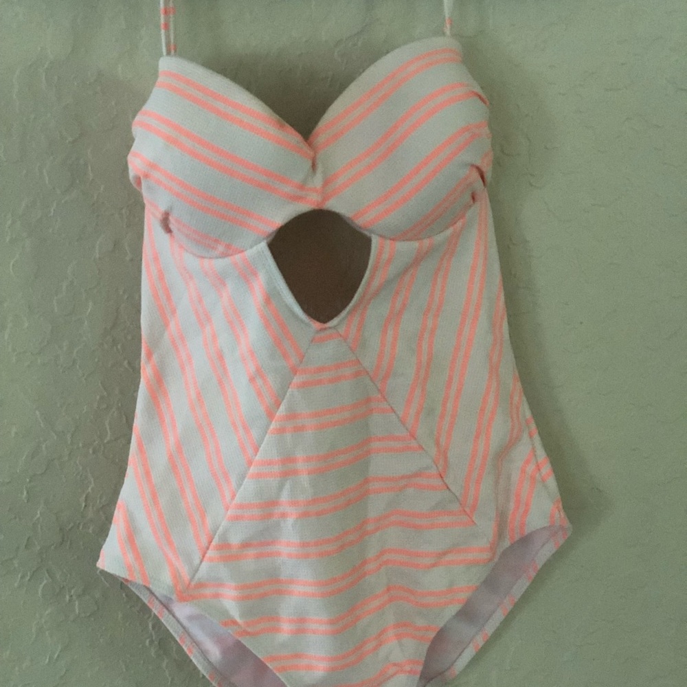 Tangerine Striped OnePiece Bathing Suit w/ Cut Out